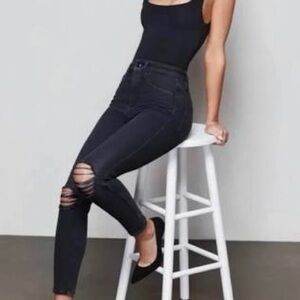 Good American Good Curve Distressed Black Jeans size 16